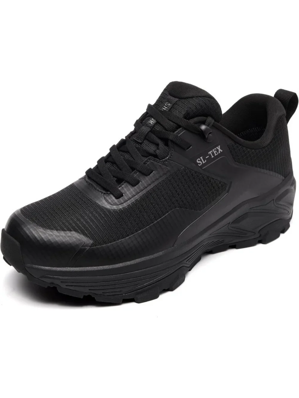 Men's Black Trekking Shoes Low Top Round Toe Non Slip Zipper Hiking Boots